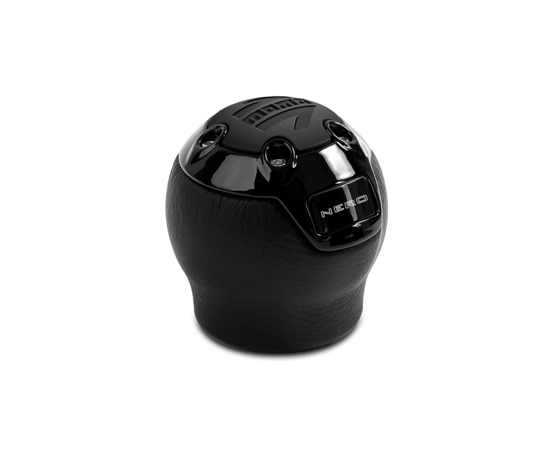 Momo Nero Shift Knob - Black Leather, Black Chrome Insert, with Reverse Lockout NERBK1-R