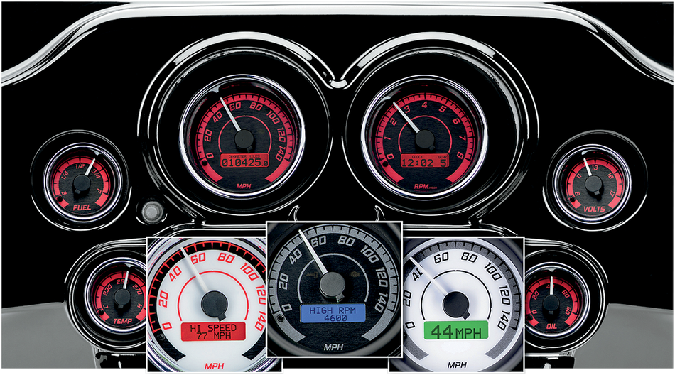 DAKOTA DIGITAL MVX-8K Series Analog/Digital 2-Gauge Kit - Chrome Bezel - Black Face with Gray Background MVX-8200-KG-C