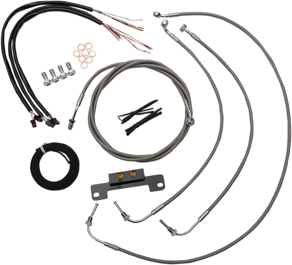 LA CHOPPERS Handlebar Cable/Brake Line Kit - Complete - 18" - 20" Ape Hanger Handlebars - Stainless LA-8055KT2-19