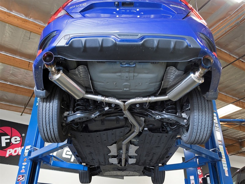 aFe POWER Takeda 16-17 Honda Civic I4-1.5L (t) 2.5-2.25in 304 SS CB Puntas azules de escape de doble salida
