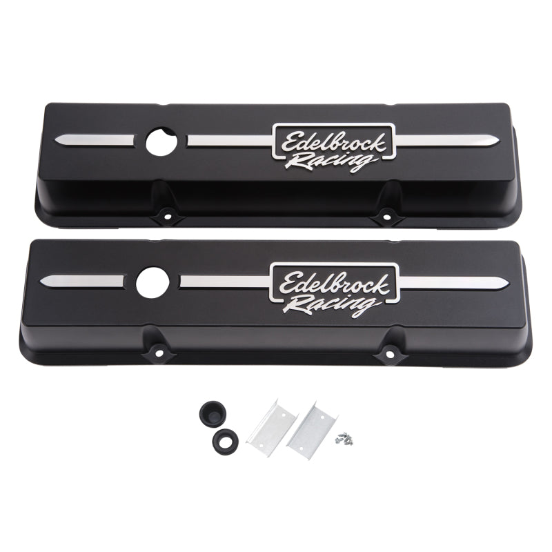 Edelbrock Valve Cover Racing Series Chevrolet 1959-1986 262-400 CI V8 Low Black 41633