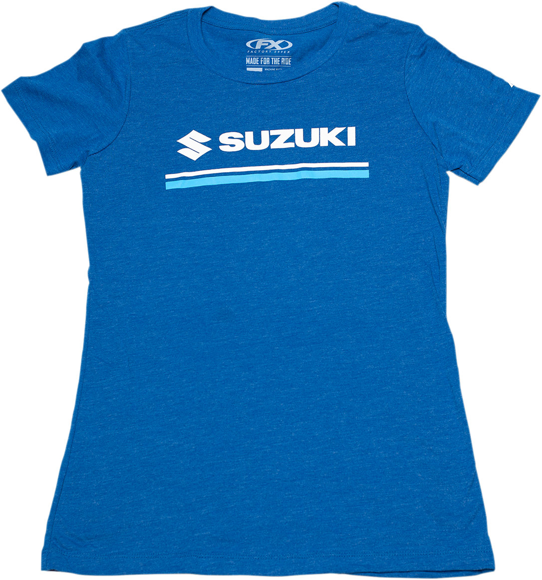 FACTORY EFFEX Damen T-Shirt mit Suzuki-Streifen, Königsblau, Größe L, 22-87434 