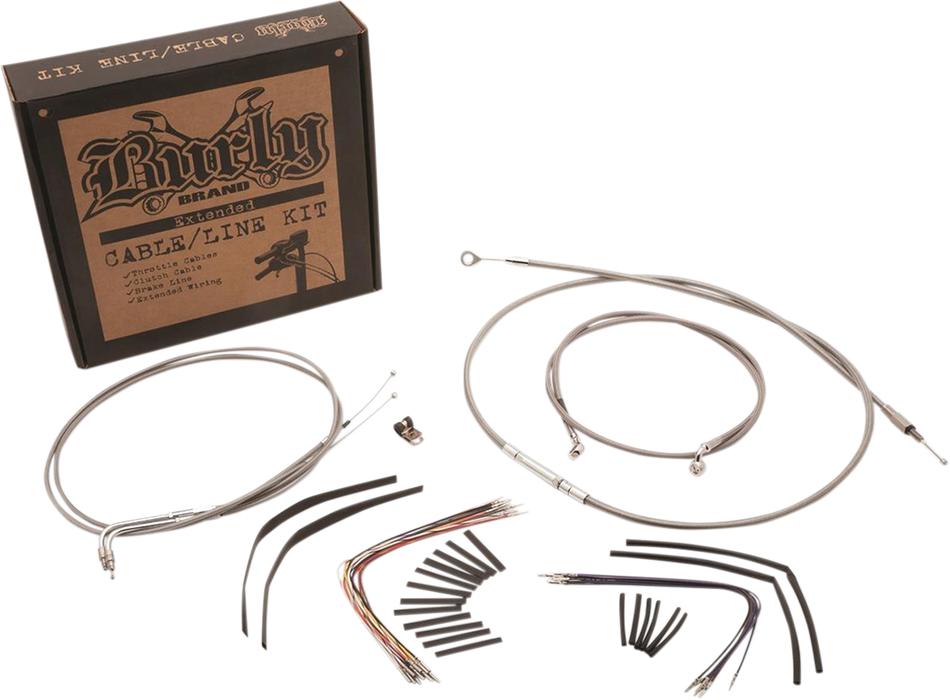 BURLY BRAND Handlebar Cable/Brake Line Kit - Complete - 16" Ape Hanger Handlebars - Stainless Steel B30-1128