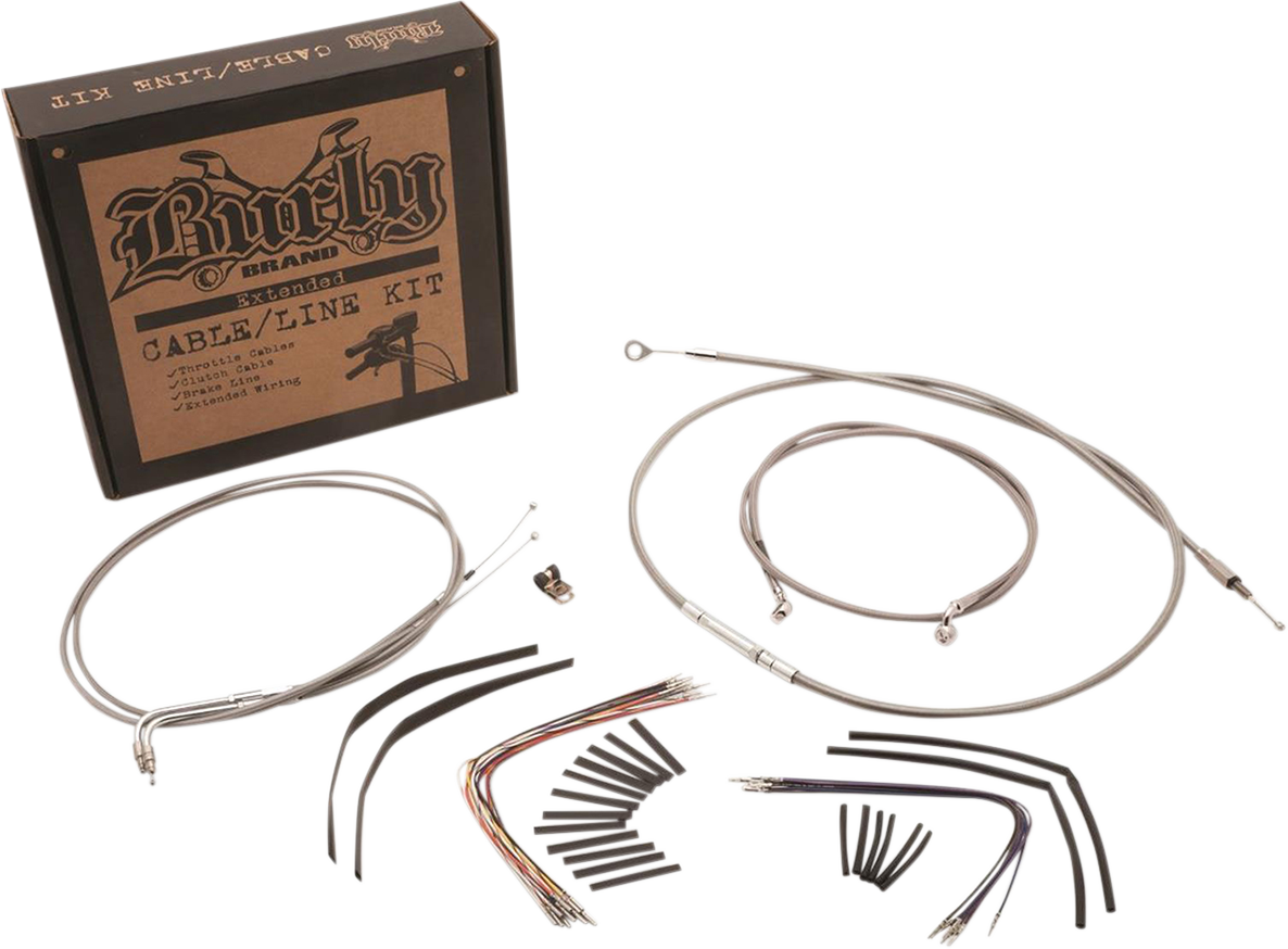 BURLY BRAND Handlebar Cable/Brake Line Kit - Complete - 16" Ape Hanger Handlebars - Stainless Steel B30-1128