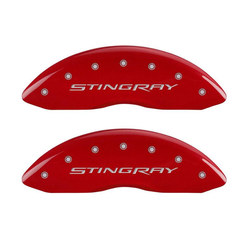 MGP 4 Caliper Covers Engraved Front & Rear Stingray Red finish silver ch 13009SSTYRD