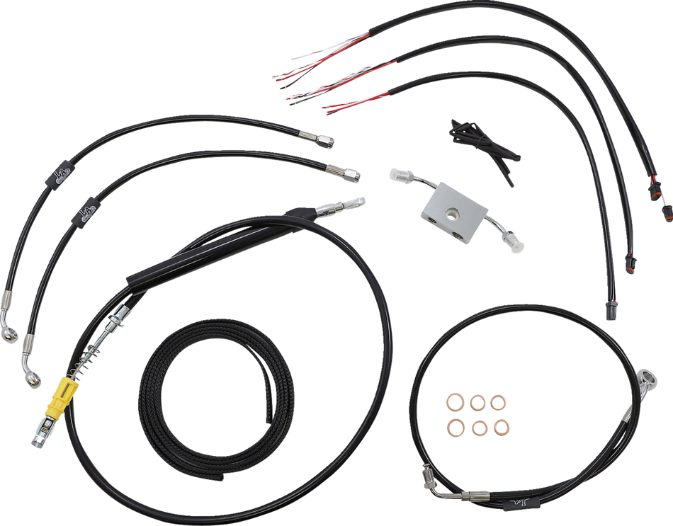 LA CHOPPERS Kit de cable de manillar/línea de freno - Conexión rápida - Completo - Manillar Ape Hanger de 15" - 17" - Negro LA-8157KT2-16B 