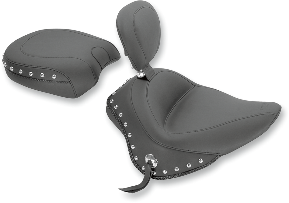 MUSTANG Wide Solo Seat - With Backrest - Black - Studded W/Concho 79740