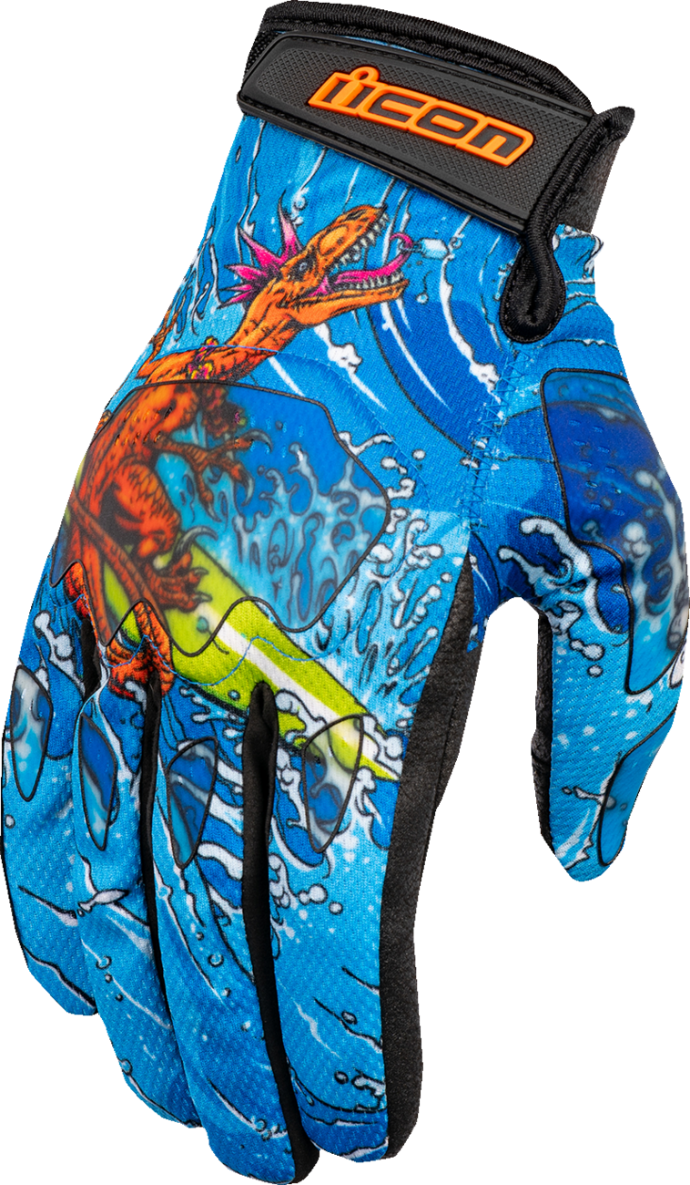 ICON Hooligan™ Dino Fury Gloves - Blue - Small 3301-4635