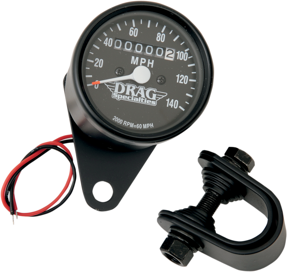 DRAG SPECIALTIES Mini velocímetro/indicadores mecánicos LED de 2,4" MPH - Carcasa negra - Cara negra - 2:1 21-6805BDS1 