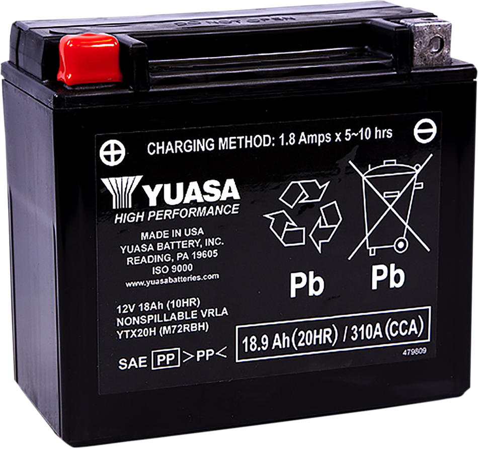 YUASA AGM Battery - YTX20H YUAM72RBH