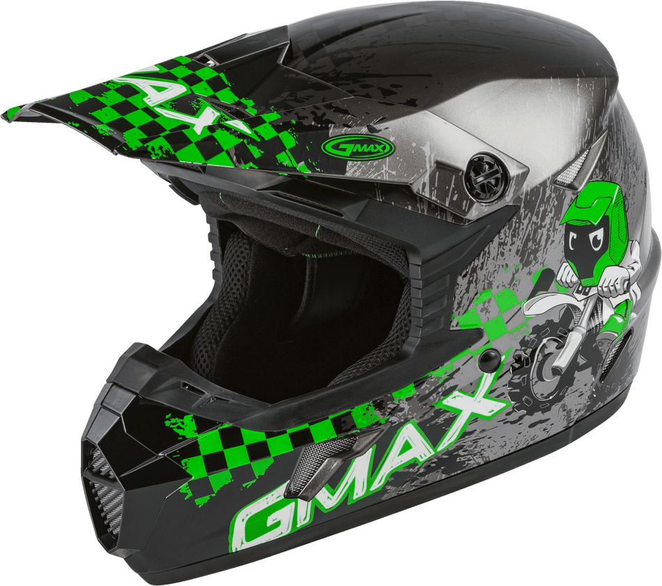 GMAX Youth Mx-46y Off-Road Anim8 Helmet Dark Silver/Green Yl G3461802
