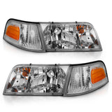 ANZO 1998-2005 Ford Crown Victoria Crystal Headlight Chrome With Bumper Light (OE) 121556