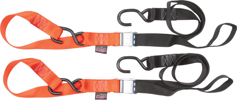 POWERTYE Tie-Down Cam S-Hook Soft-Tye 1.5"X6' Black/Orange Pair 29629