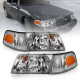 ANZO 1998-2005 Ford Crown Victoria Crystal Headlight Chrome With Bumper Light (OE) 121556