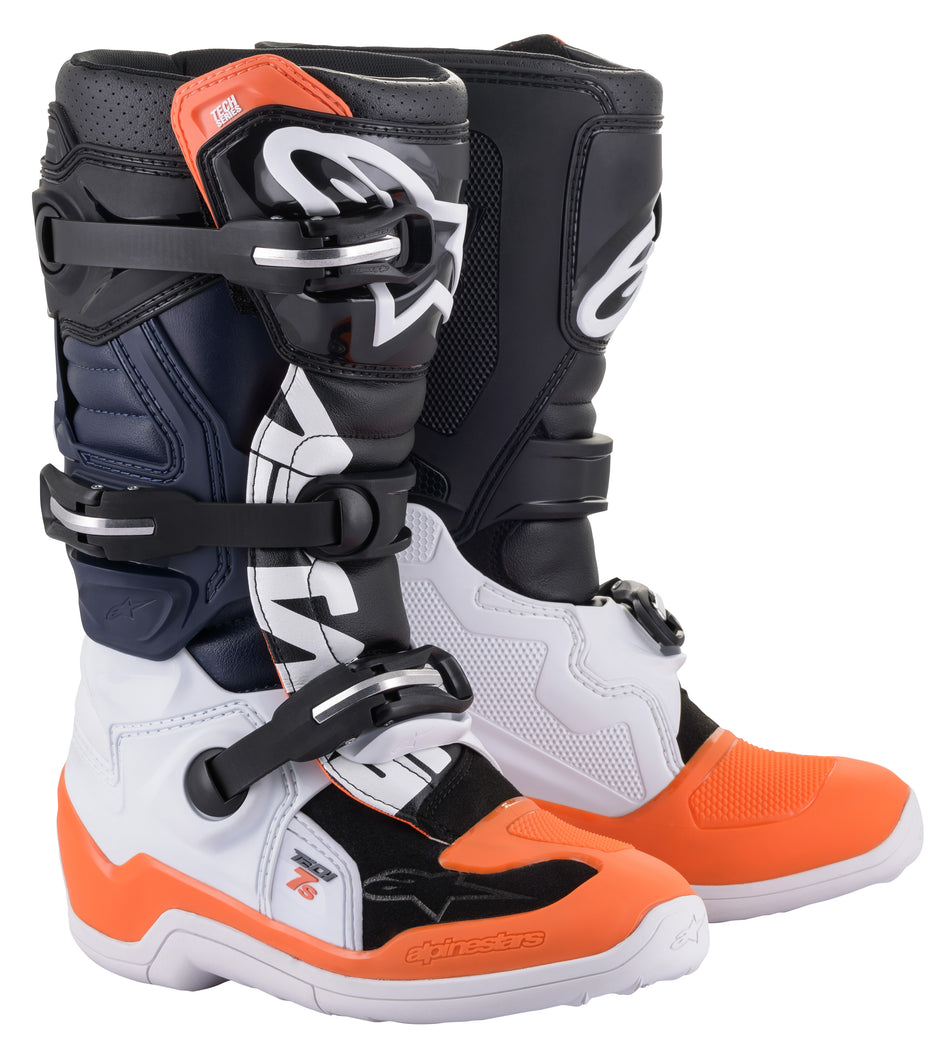 ALPINESTARS Tech 7s Boots Black/White/ Orange Fluo Sz 07 2015017-1241-7
