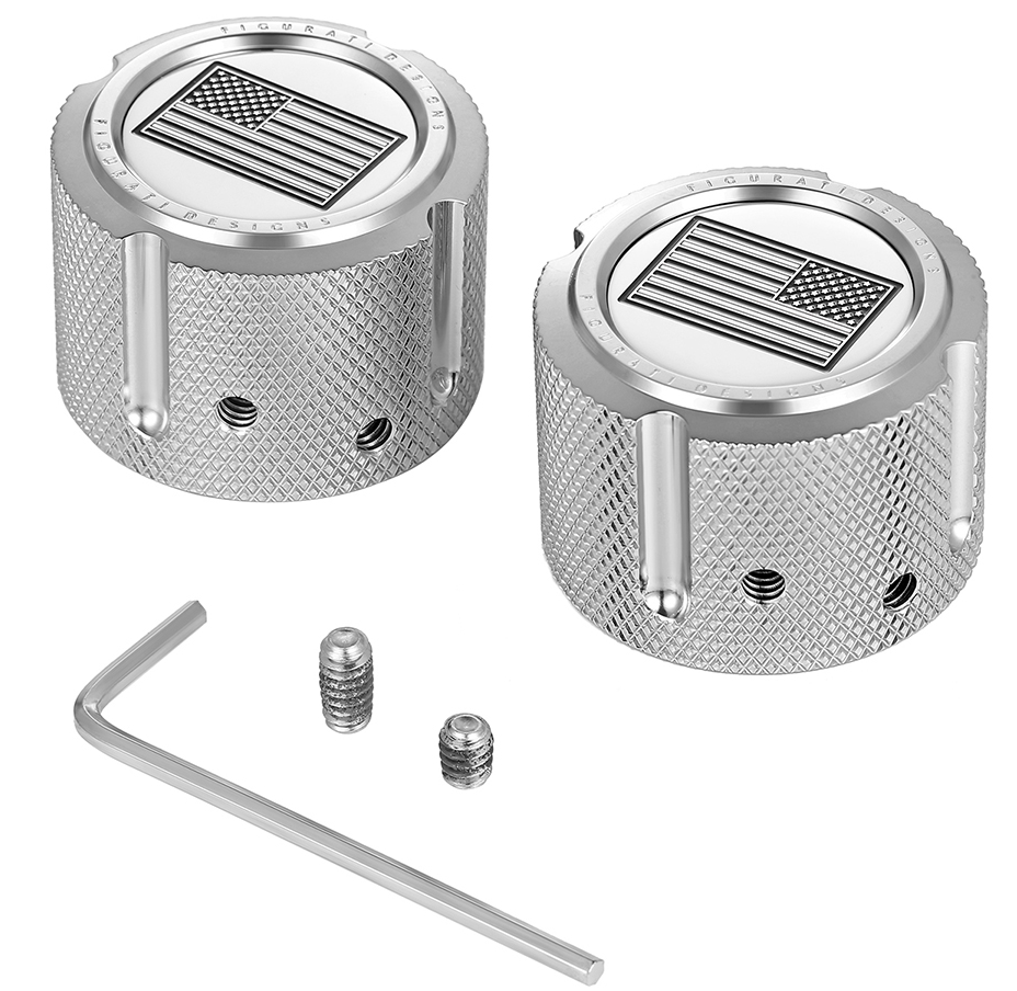 FIGURATI DESIGNS Front Axle Nut Cover - Stainless Steel - American Flag - Contrast Cut - Reversed FD26R-FAC-SS