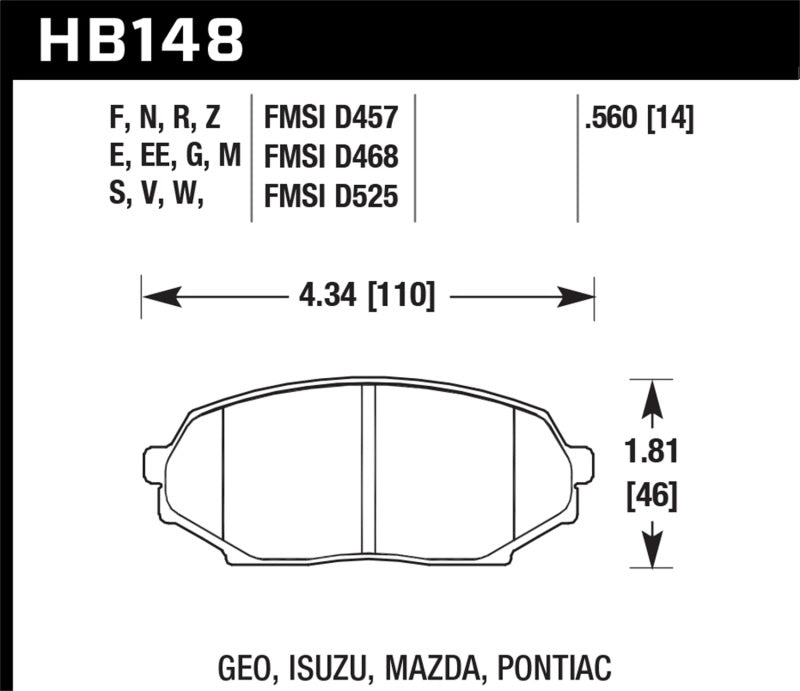 Hawk 89-93 Miata Blue 9012 Race Front Brake Pads D525 KHB148E.560