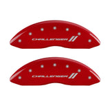 MGP 4 Caliper Covers Engraved Front & Rear With stripes/Challenger Red finish silver ch 12181SCL1RD