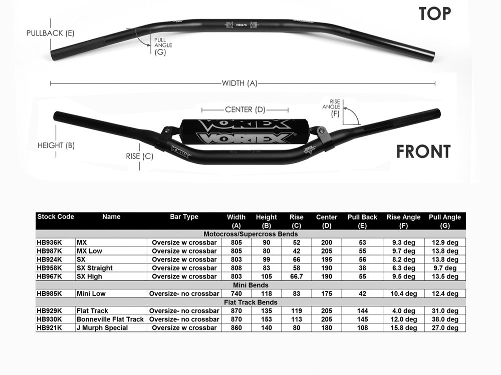 VORTEX Handlebar V3 Os Mx Low Blk HB987K