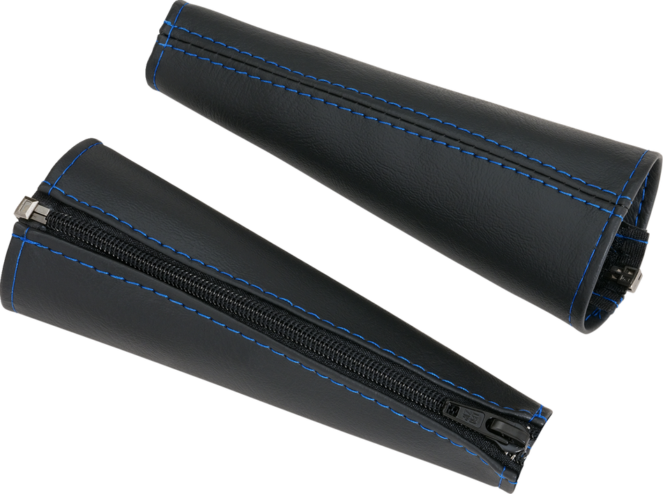 SHOW CHROME Seat Belt Covers - Black w/ Blue Stitching H44-5BLUE