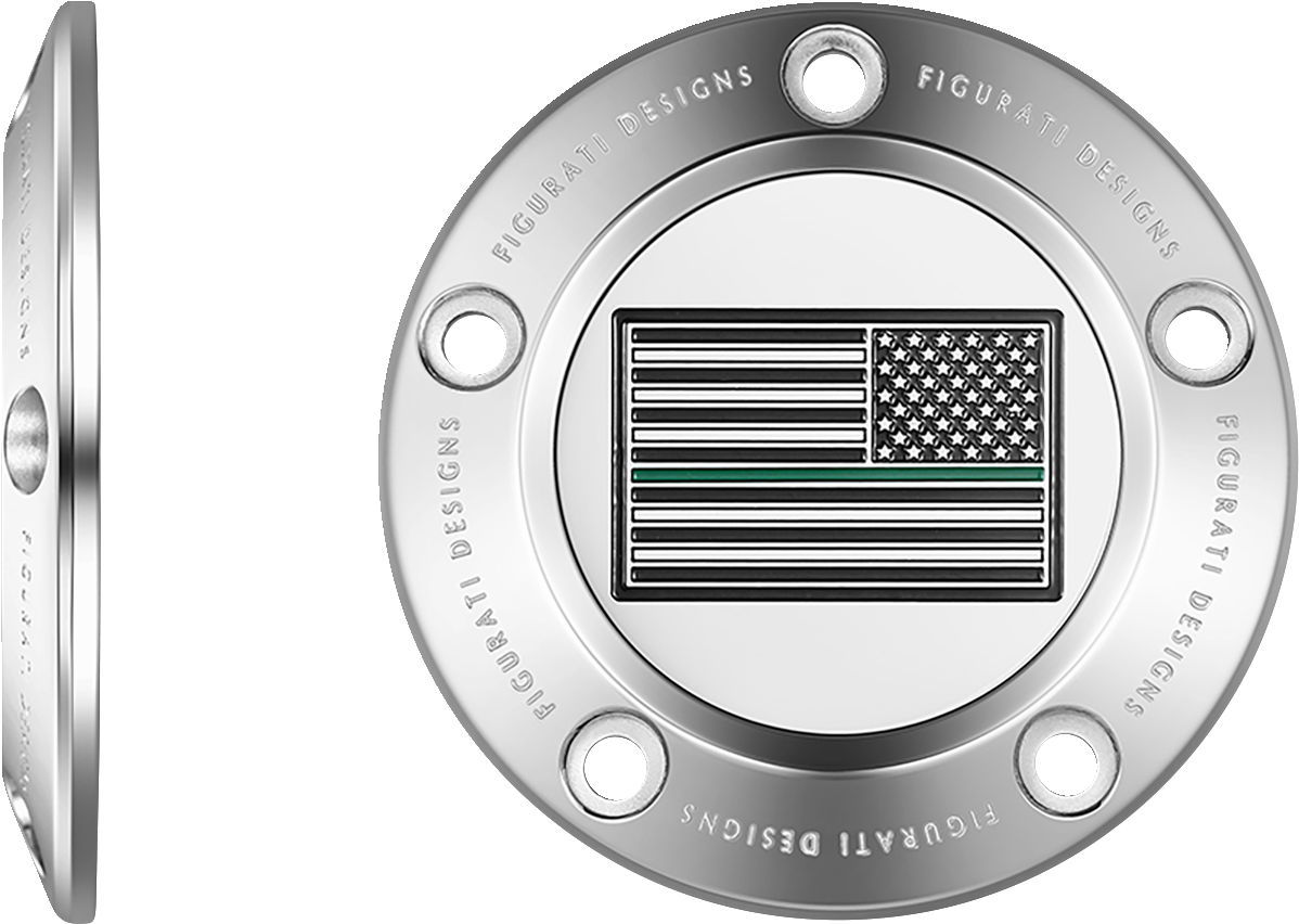 FIGURATI DESIGNS Timing Cover - 5 Hole - American - Green Line - Stainless Steel FD72-TC-5H-SS