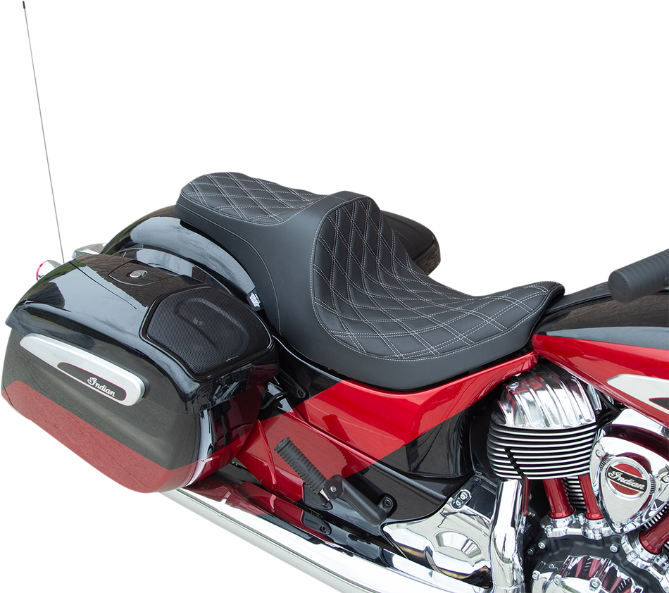 DRAG SPECIALTIES Predator III Seat - Forward Positioning - Double Diamond - Silver Stitching - '14-'22 Indian 0810-2271