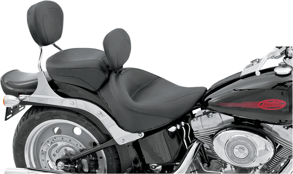 MUSTANG Wide Solo Seat - With Backrest - Vintage - Black - Smooth - Softail '06-'10 79530