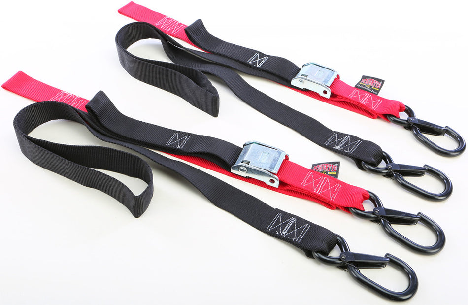 POWERTYE Tie-Down Cam Sec Hook Soft-Tye 1.5"X6' Black/Red Pair 29621-S