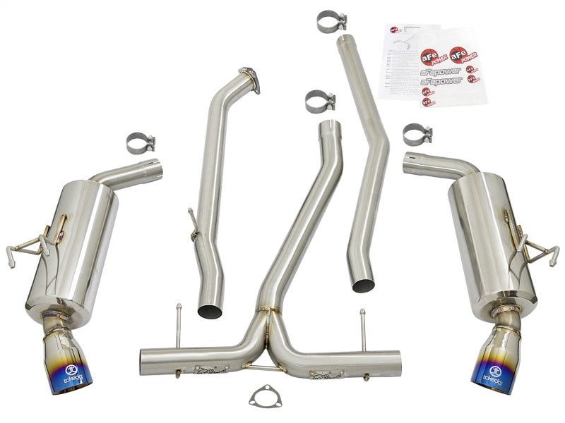 aFe POWER Takeda 16-17 Honda Civic I4-1.5L (t) 2.5-2.25in 304 SS CB Dual-Exit Exhaust Blue Tips 49-36615-L