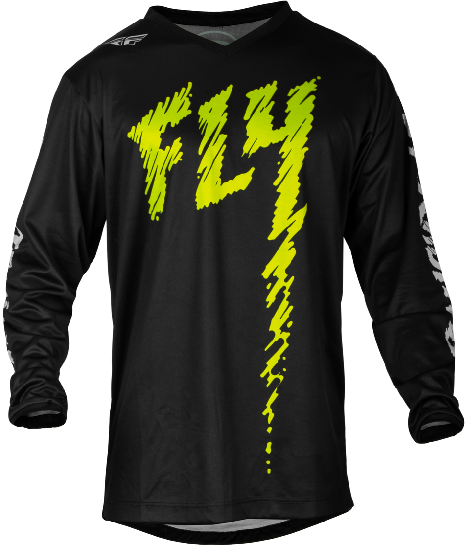 FLY RACING Youth F-16 Jersey Black/Neon Green/Light Grey Yl 377-224YL