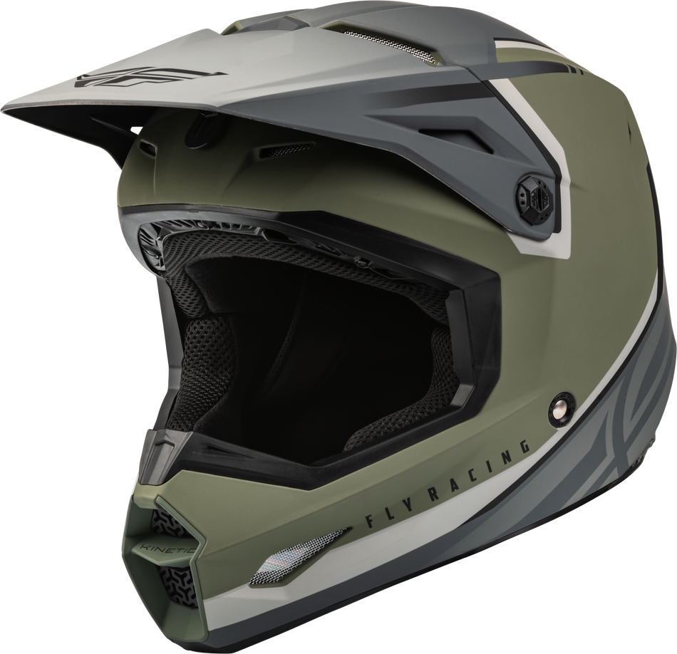 FLY RACING Kinetic Vision Helmet Matte Olive Green/Grey Lg F73-8652L