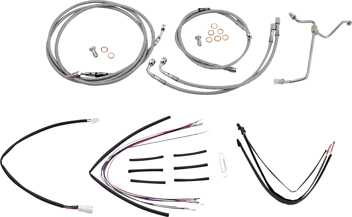 BURLY BRAND Handlebar Cable/Brake Line Kit - Complete - 18" Ape Hanger Handlebars - Stainless Steel B30-1157