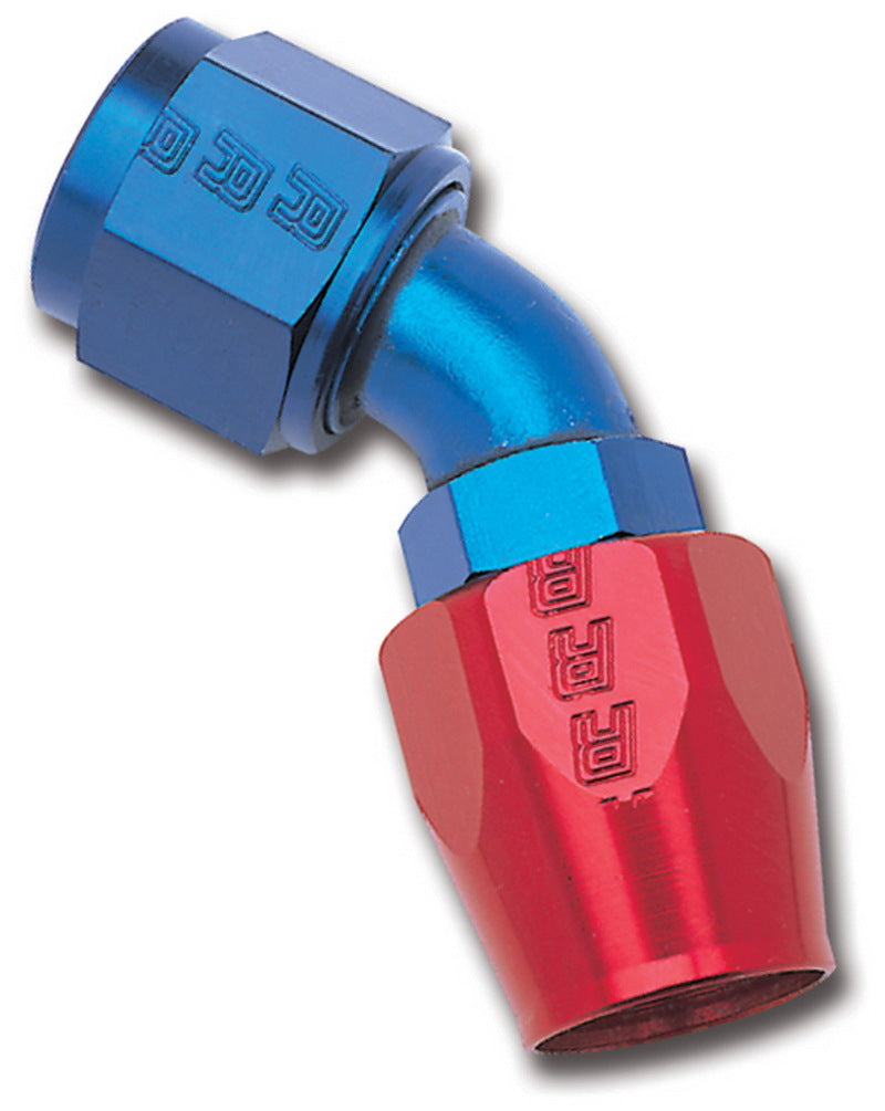 Russell Performance -6 AN Red/Blue 45 Degree Full Flow Hose End 610090