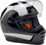 BILTWELL Lane Splitter Helmet - Gloss Black/White Flames - Large 1004-570-504