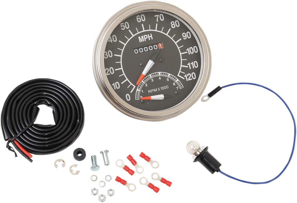 DRAG SPECIALTIES 5" MPH FL-Style 1:1 Speedometer with Tachometer - '68-'84 Black Face NO RESET KNOB 71478M