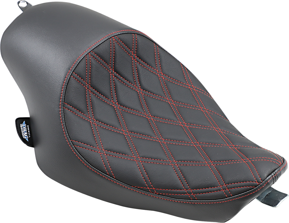 DRAG SPECIALTIES Seat - 3/4 Solo - Double Diamond - Black w/ Red Stitching - '04-'22 XL NO RUBBER BUMPERS 0804-0746