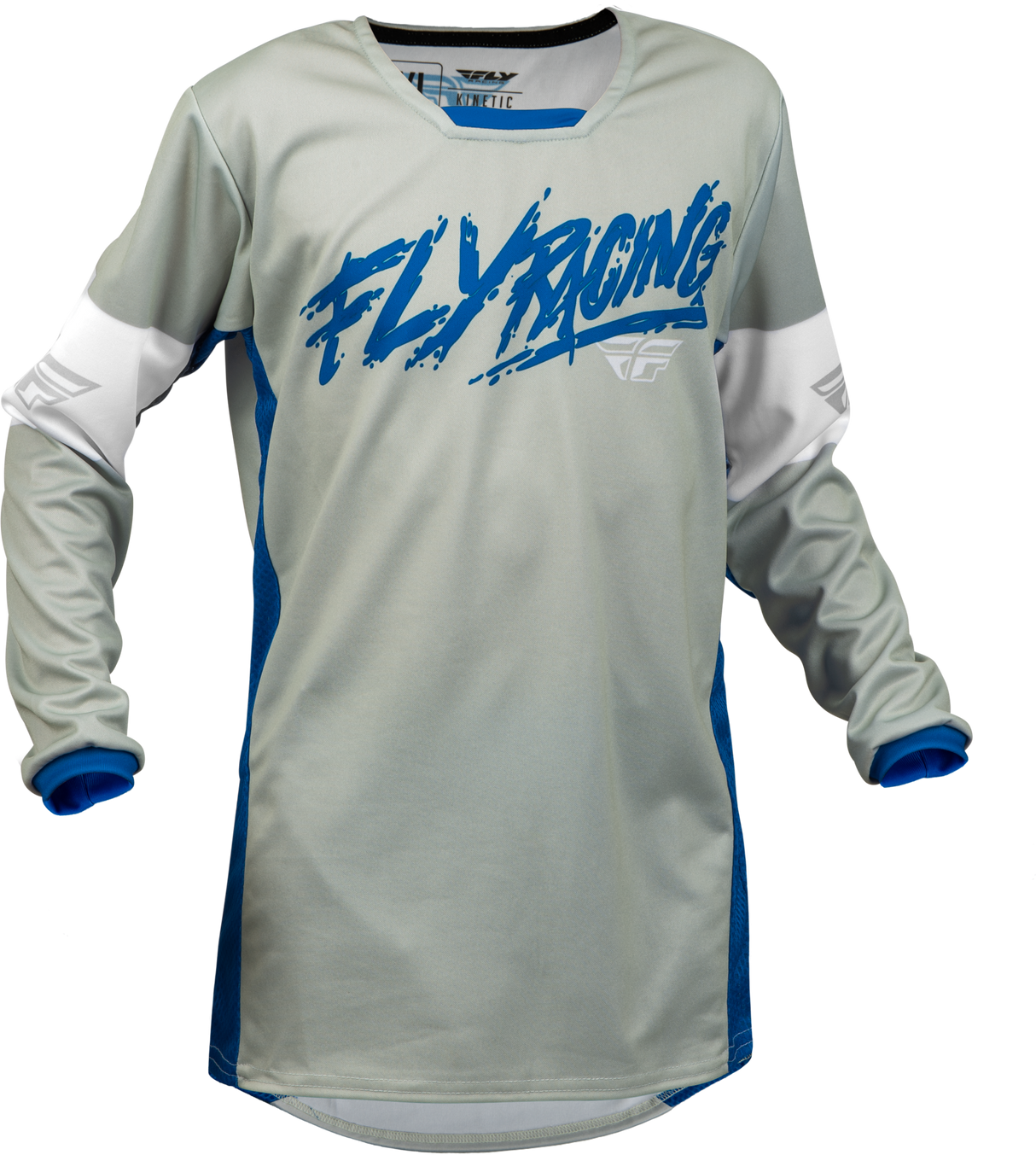 FLY RACING Youth Kinetic Khaos Jersey Light Grey/Blue/White Yl 376-423YL