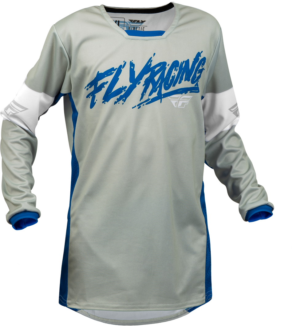 FLY RACING Youth Kinetic Khaos Jersey Light Grey/Blue/White Yl 376-423YL