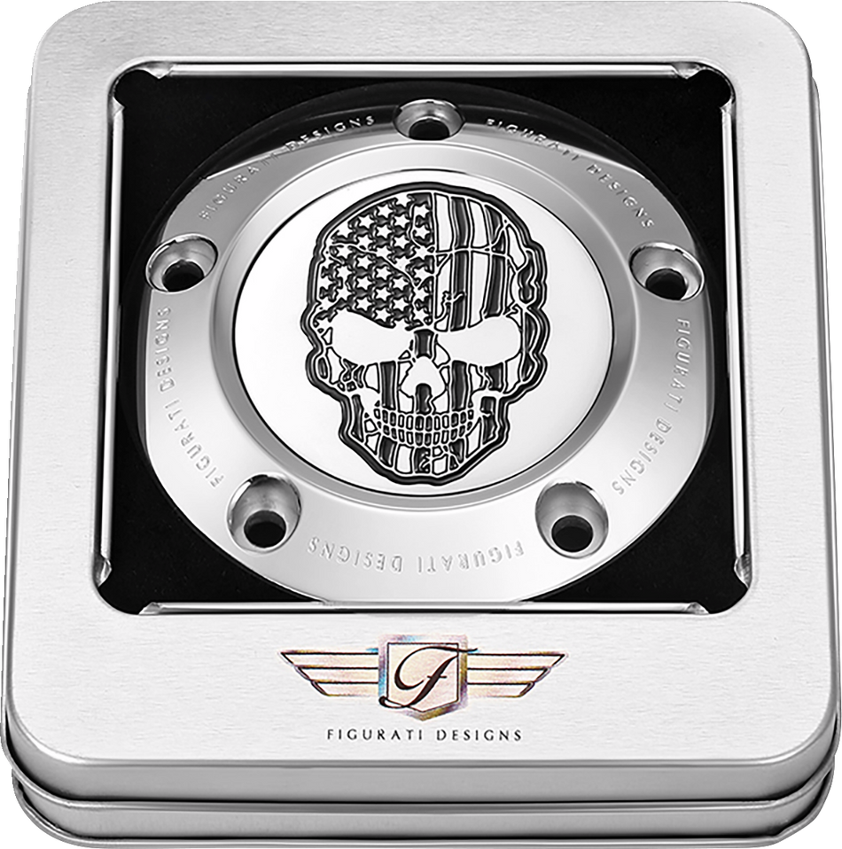 FIGURATI DESIGNS Timing Cover - 5 Hole - Skull - Contrast Cut - Stainless Steel FD27-TC-5H-SS
