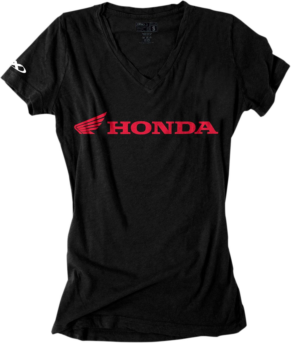 FACTORY EFFEX Honda T-Shirt mit V-Ausschnitt für Damen, Schwarz, Größe L, 16-88344 