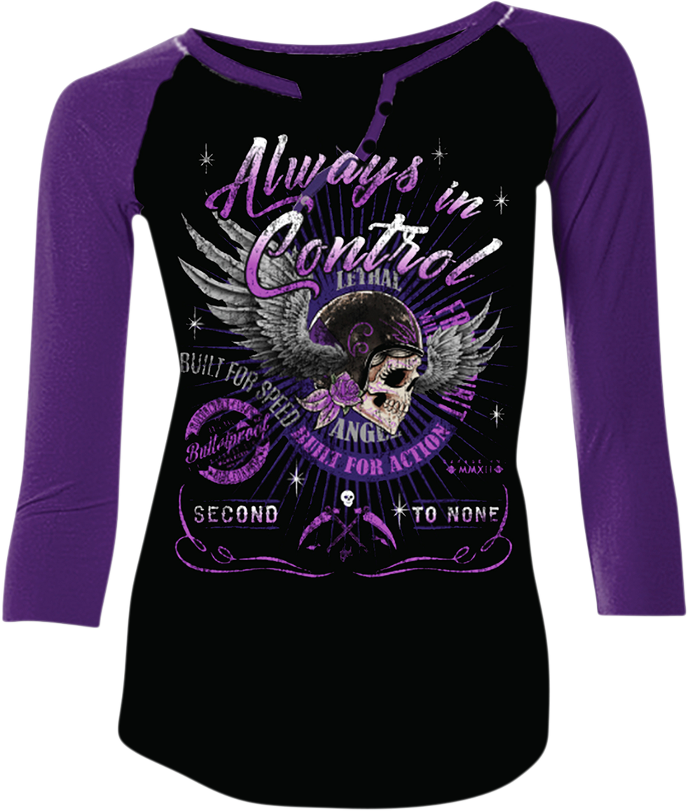 LETHAL THREAT Women's Control T-Shirt - Black/Purple - Medium LA20608M