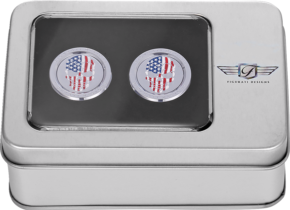 FIGURATI DESIGNS Docking Hardware Covers - Red/White/Blue American Flag Skull - Short FD24-DC-2530-SS