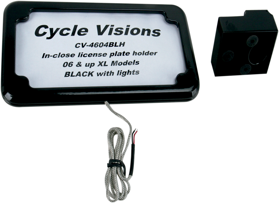 CYCLE VISIONS Horizontal License Plate Mount with Light - '05+ XL - Black CV-4604BLH