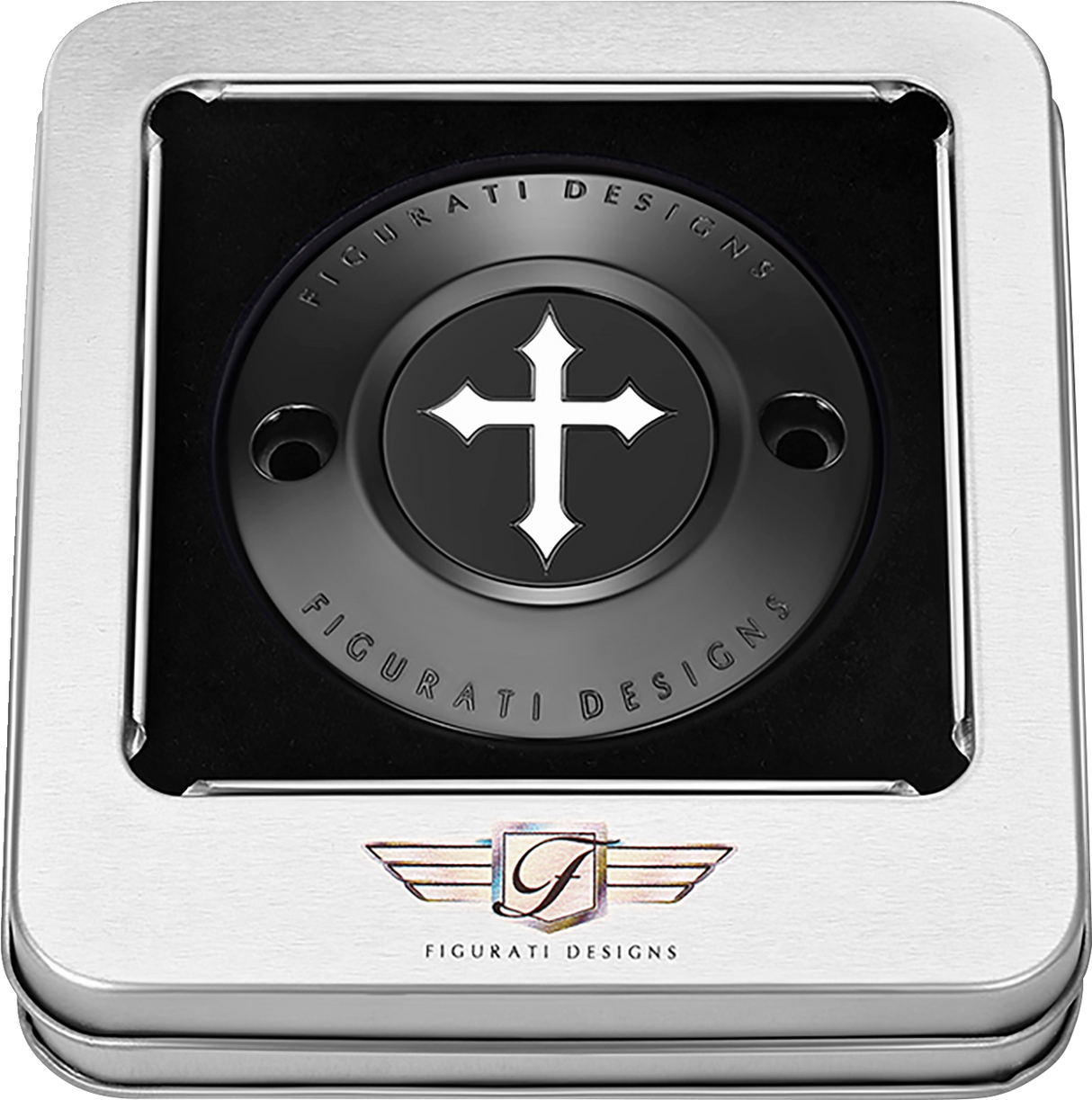 FIGURATI DESIGNS Timing Cover - 2 Hole - Cross - Black FD41-TC-2H-BLK