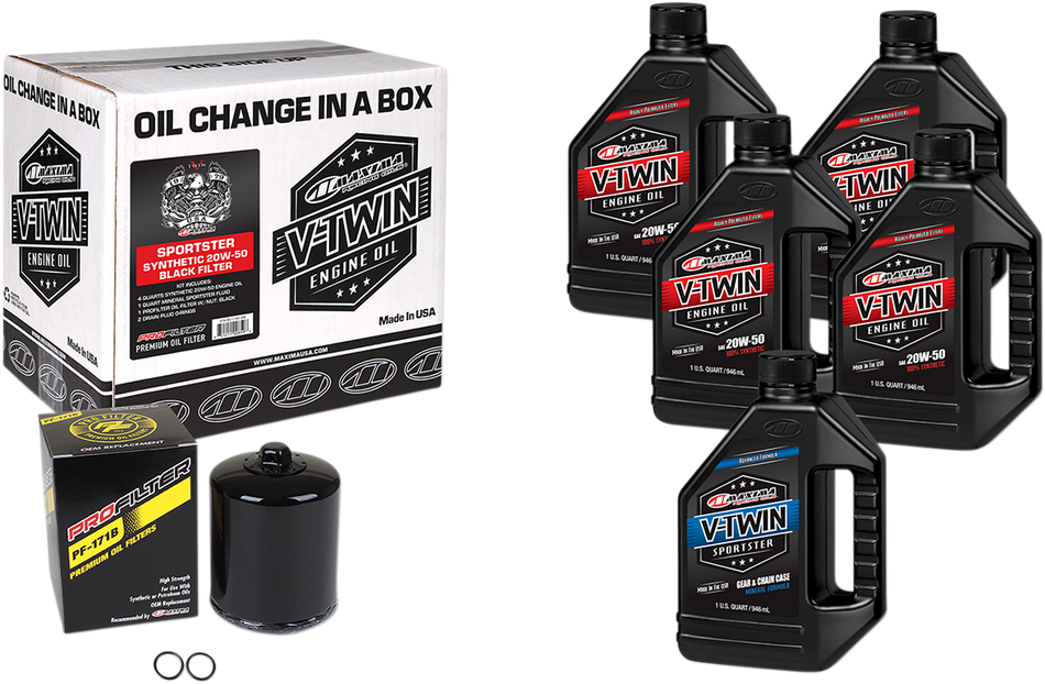 MAXIMA RACING OIL Sportster Synthetic 20W-50 Oil Change Kit - Black Filter 90-119015PB