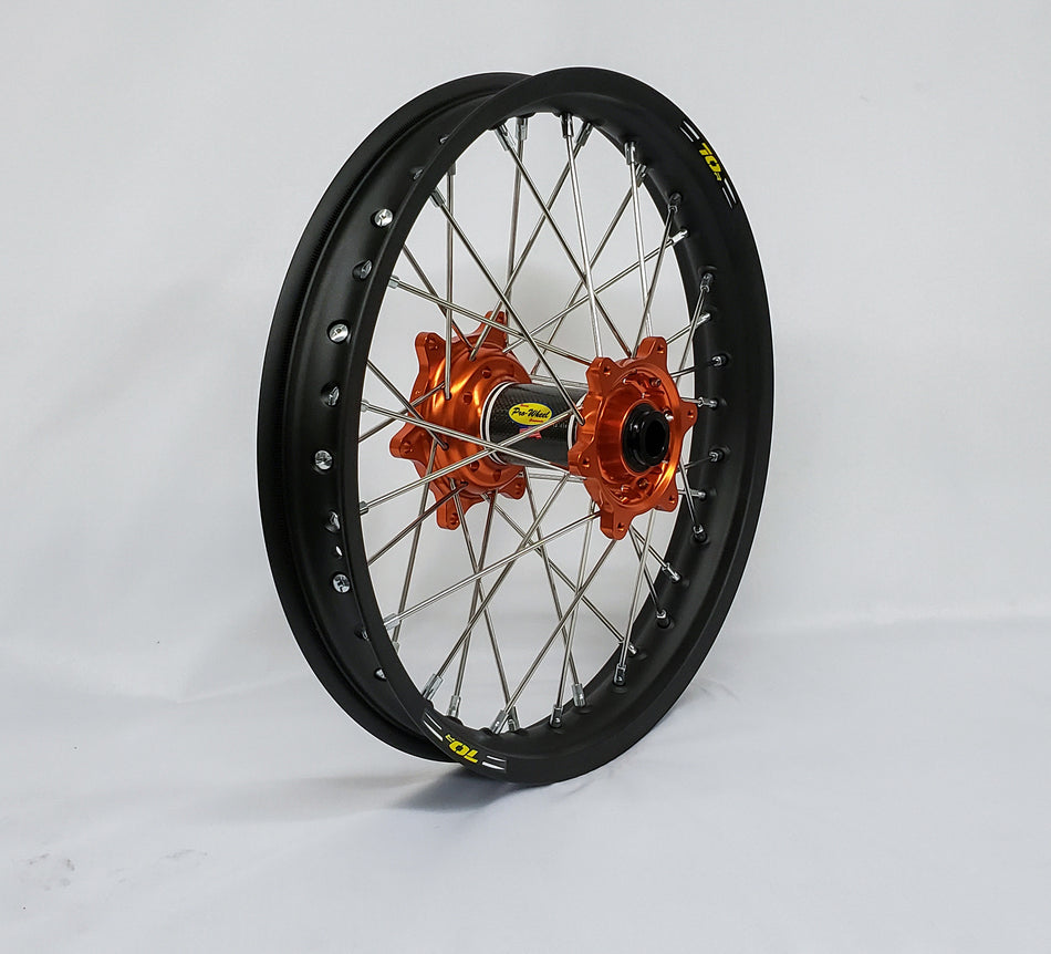 PRO-WHEEL Wheel Rear 2.15x19 Orange Hub Blk Rim/Sil Spoke/Sil Nipple 24-3206211