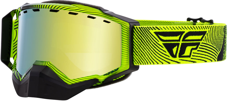 FLY RACING Zone Snow Goggle Hi-Vis/Black W Gold Mirror/ Smoke Lens FLB-057