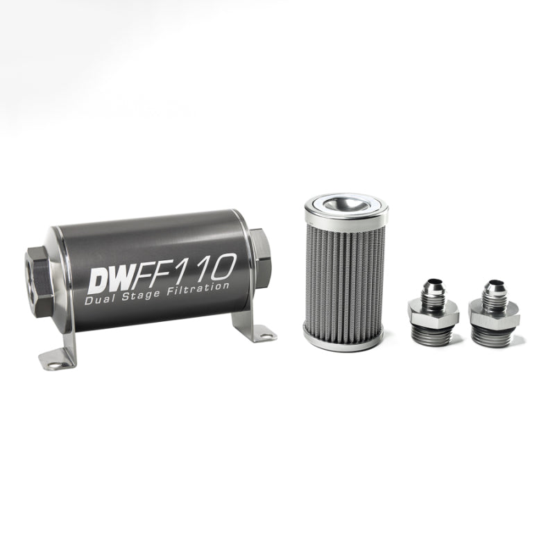 DeatschWerks Stainless Steel 6AN 100 Micron Universal Inline Fuel Filter Housing Kit (110mm) 8-03-110-100K-6