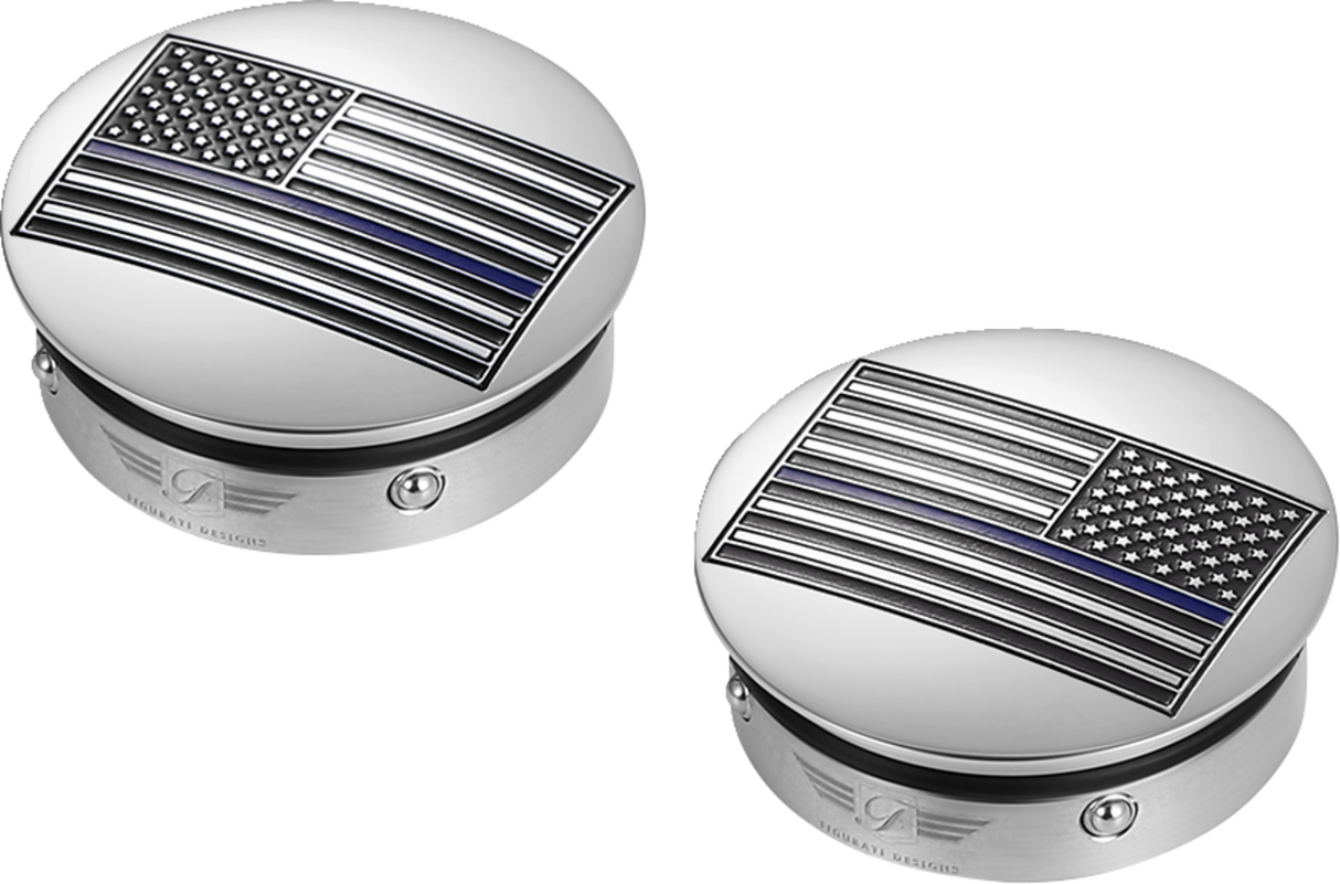 FIGURATI DESIGNS Swing Arm Covers - Blue Line American Flag - Custom - Reversed FD70-ABFL-SS