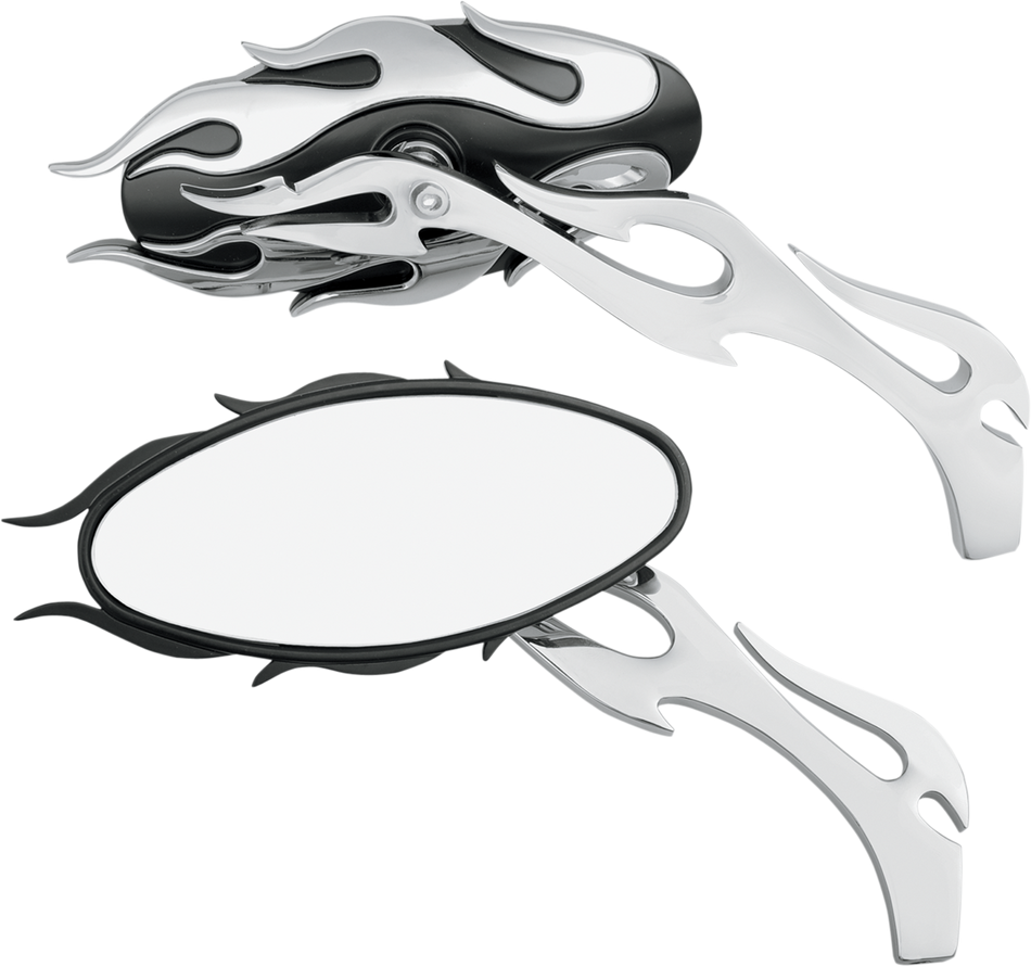 DRAG SPECIALTIES Flame Oval Mirror - Black/Chrome 76826
